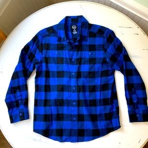 Bright Blue and Black Plaid Flannel - Kids 10/12 husky